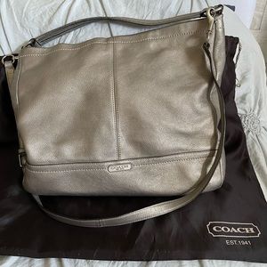 COACH Pewter Color Leather Large Hobo Bag